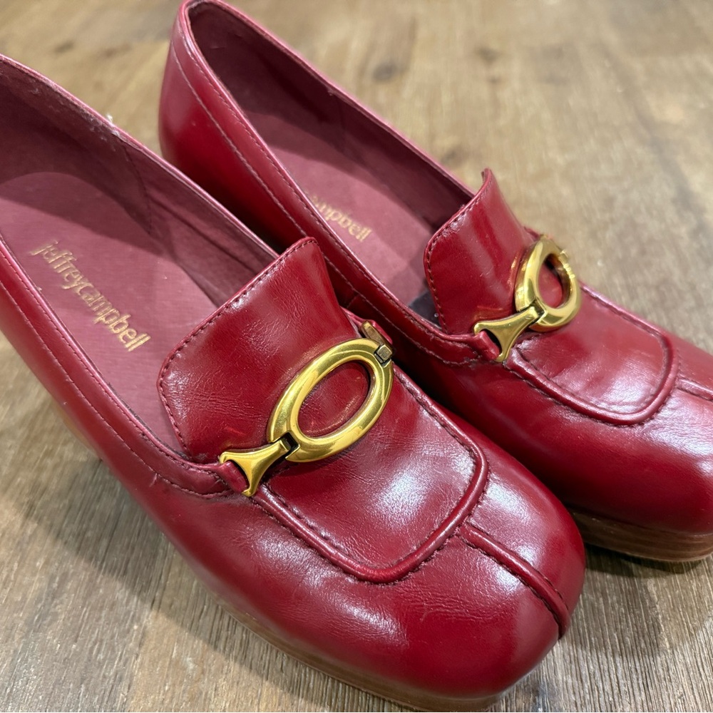Jeffrey Campbell Red Leather platform with Gold Hardware